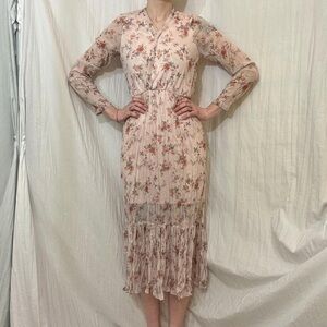 Pink Rose Midi Dress with Long Sleeves and Scrunch Fabric Size Small‎